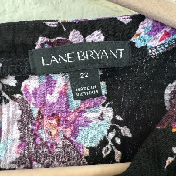 Lane Bryant Blouse Top Womens Size 22 Floral Flare Sleeve Hem Black Pink - Picture 8 of 10